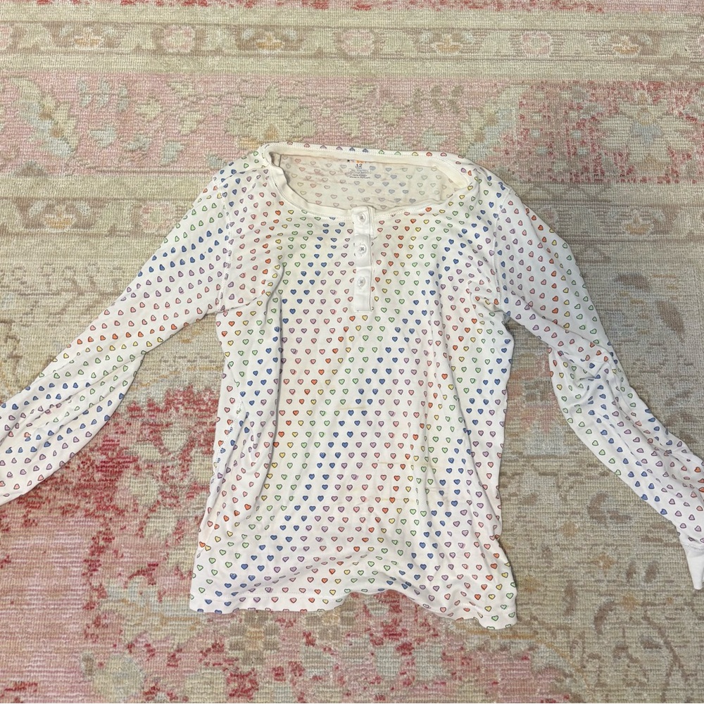 Roller Rabbit Cream Multicolor Heart Print Long Sleeve Pajamas